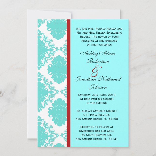 Baby Blue Damask wedding invite (Front)