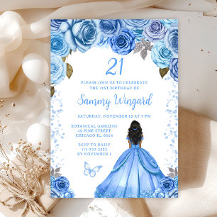 Baby Blue Dark Skin Princess Birthday Party Invitation
