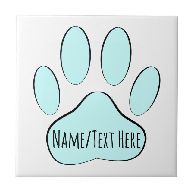 Baby Blue Dog Pawprint Custom Name Ceramic Tile (Front)
