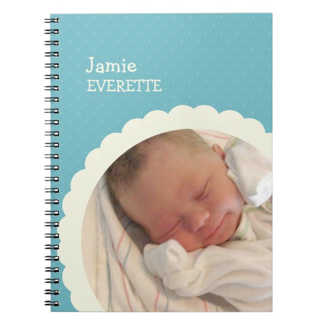 Baby blue dot scallop circle custom photo journal (Front)