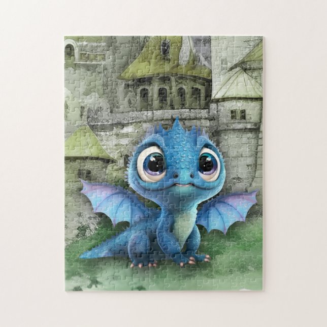 Baby Blue Dragon And Fantasy Mediaeval Castle Jigsaw Puzzle (Vertical)