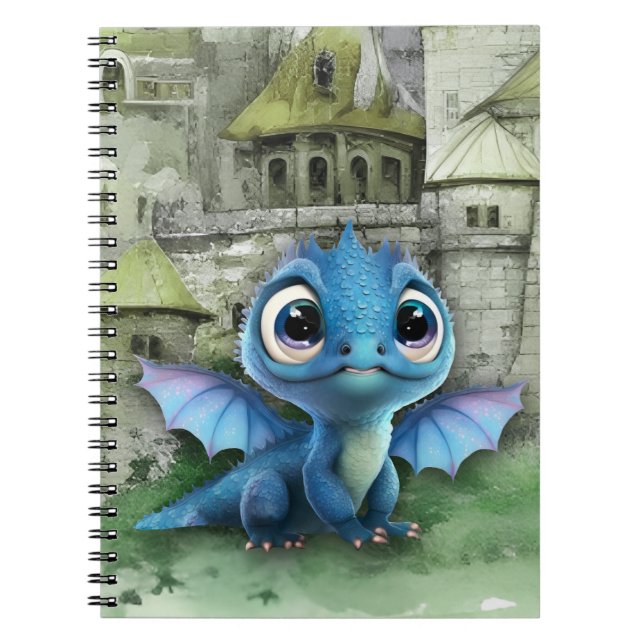 Baby Blue Dragon And Fantasy Mediaeval Castle Notebook (Front)