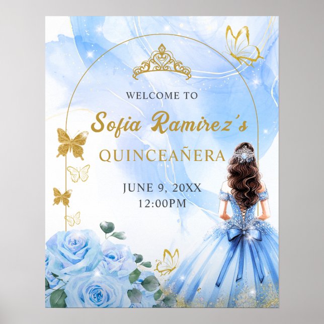 Baby Blue Dress Princess Quinceañera Party Poster (Front)