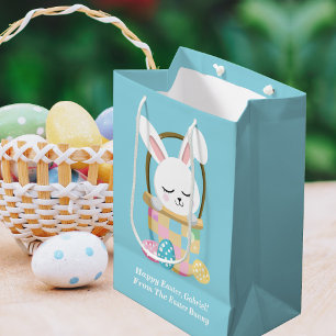 Baby Blue Easter Bunny Cute Custom Children's Medium Gift Bag