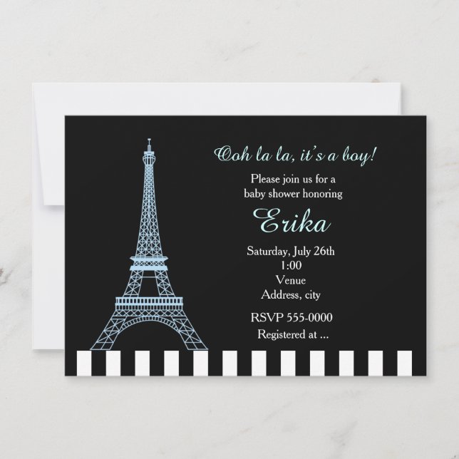 Baby Blue Eiffel Tower Paris Boy Shower Invitation (Front)