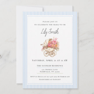 Baby Blue Elegant Baby Shower Invitation 