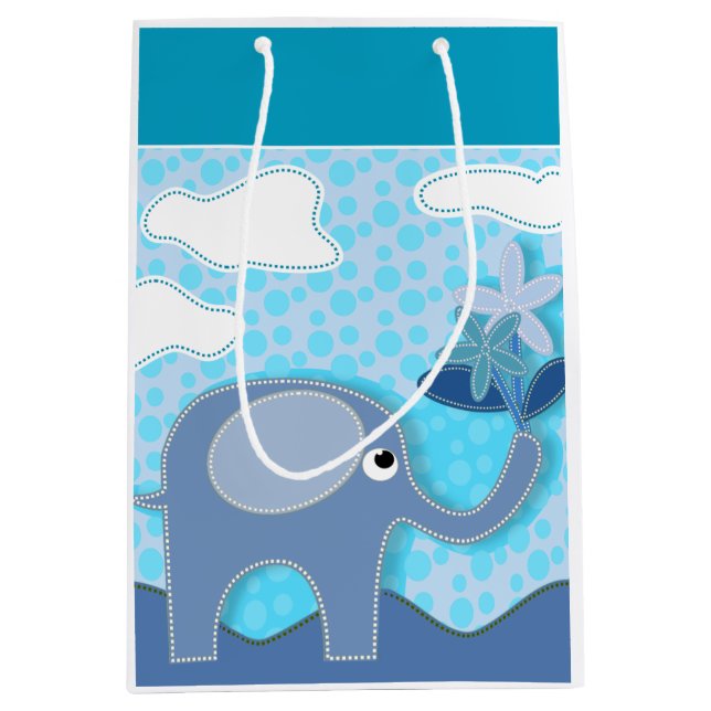 Baby Blue Elephant and Flower Medium Gift Bag (Front)