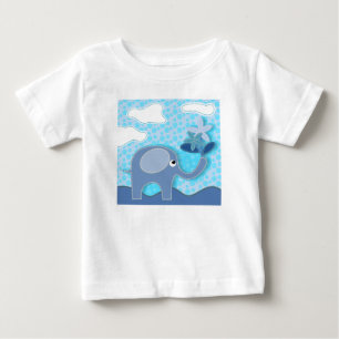 Baby Blue Elephant and Flowers T-Shirt