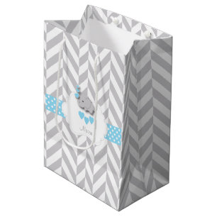 Baby Blue Elephant Design - Baby Boy Shower Medium Gift Bag