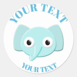 Baby Blue Elephant Drawing Classic Round Sticker