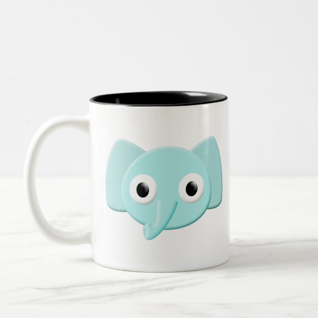 Baby Blue Elephant Drawing Two-Tone Coffee Mug (Left)