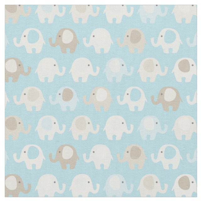 Baby Blue Elephant Pattern Fabric (Close Up)