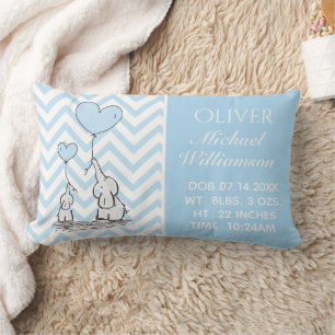 Baby Blue Elephant Personalised Baby Boy Birth Lum Lumbar Cushion