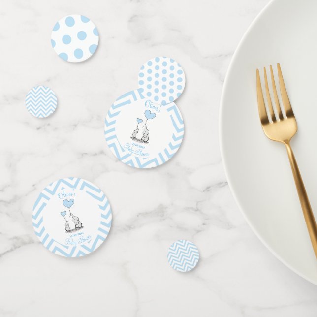 Baby Blue Elephant Personalised Baby Shower Confetti (Group)