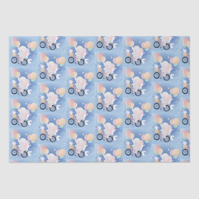 Baby Blue Elephant Tissue Gift Wrapping Paper (Front)