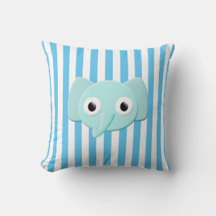 Baby Blue Elephant White Stripes Throw Pillow