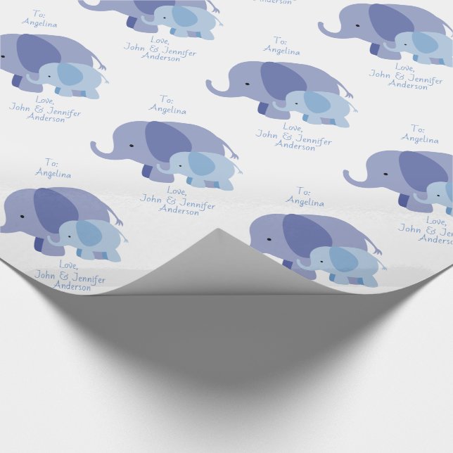 Baby Blue Elephant Wrapping Paper (Corner)