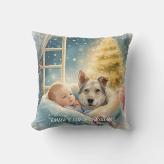 Baby & Blue-Eyed Pup Christmas Pillow