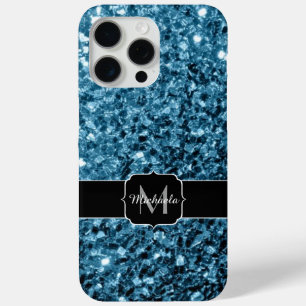 Baby blue faux glitter sparkles Monogram iPhone 15 Pro Max Case