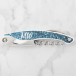 Baby blue faux glitter sparkles Monogram Corkscrew<br><div class="desc">Baby blue sparkles Monogram name initials Bottle Opener. Waiter's Corkscrew Bar Tool with Beautiful girly glamourous light blue shiny glitters sparkles. Photo of blue sparkles,  not actual glitter!</div>