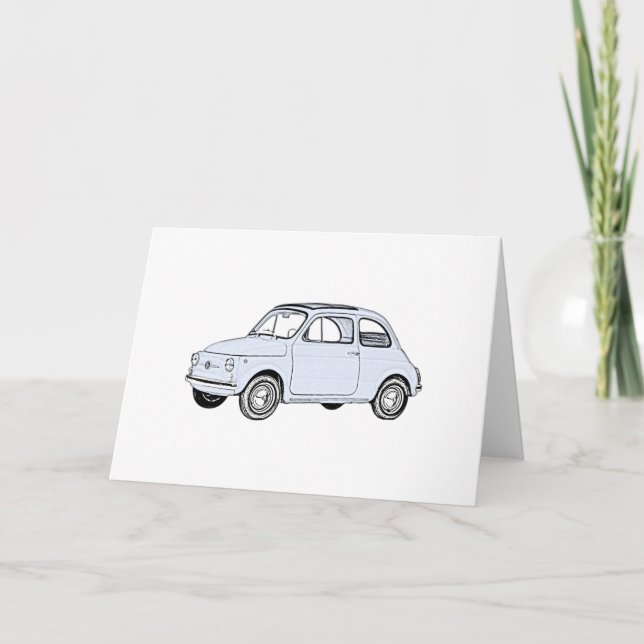 Baby Blue Fiat 500 Pencil Style Rendering Greeting Card (Front)