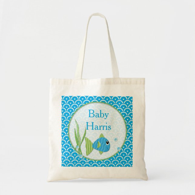 Baby Blue Fish Bag Personalised (Front)