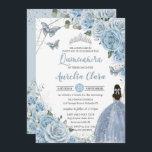 Baby Blue Floral Butterflies Princess QUINCEAÑERA  Invitation<br><div class="desc">Personalise this lovely Quinceanera birthday party invitation with own wording easily and quickly,  simply press the customise it button to further re-arrange and format the style and placement of the text.  Matching items available in store!  (c) The Happy Cat Studio</div>