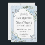 Baby Blue Floral Butterflies Quinceañera Photo Save The Date<br><div class="desc">Personalise this pretty baby blue floral Quinceañera / Sweet 16 birthday photo / picture save the date card easily and quickly. Simply click the Edit Using Design Tools button to further edit the text, change font styles and font colours. Featuring beautiful watercolor baby blue flowers, silver and blue butterflies and...</div>