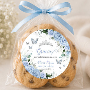 Baby Blue Floral Butterflies Quinceañera Sweet 16 Classic Round Sticker