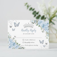 Baby Blue Floral Butterflies Silver Quinceañera