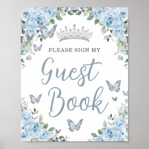 Baby Blue Floral Butterfly Quinceañera Guest Book