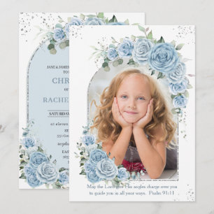 Baby Blue Floral Christening Baptism Photo Arch Invitation