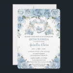 Baby Blue Floral Cinderella Coach Quinceañera  Invitation<br><div class="desc">Personalise this lovely quinceañera invitation with own wording easily and quickly,  simply press the customise it button to further re-arrange and format the style and placement of the text.  Matching items available in store!  (c) The Happy Cat Studio</div>
