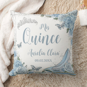 Baby Blue Floral Cinderella Slipper Quinceañera XV Cushion