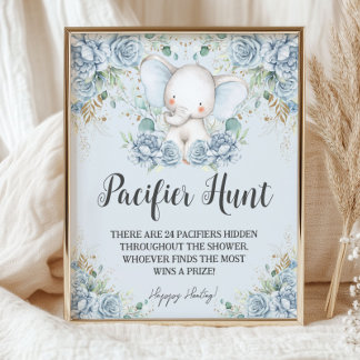 Baby Blue Floral Elephant Pacifier Hunt Game Poster