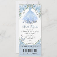 Baby Blue Floral Gown Dress Quinceañera VIP Ticket