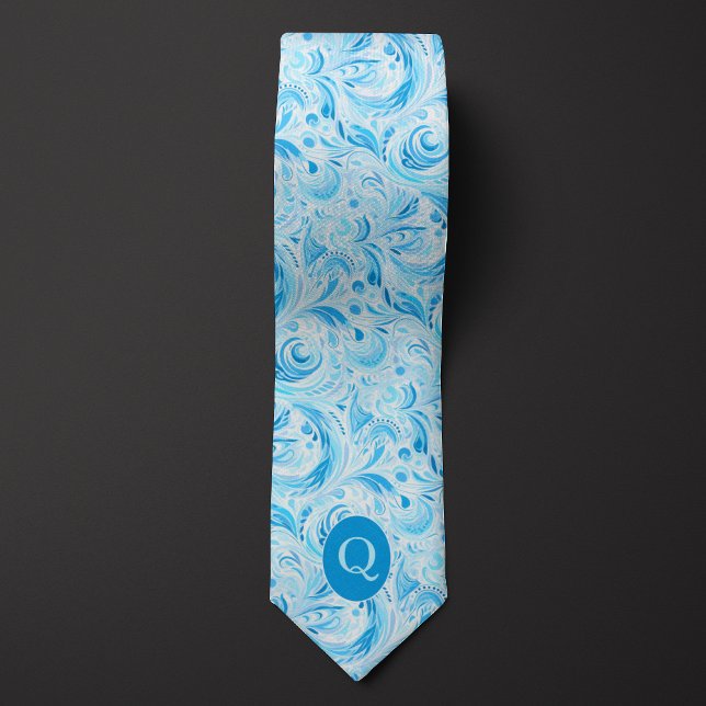 Baby Blue Floral Monogram Neck Tie (Creator Uploaded)