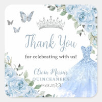 Baby Blue Floral Princess Dress Silver Quinceañera