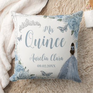 Baby Blue Floral Princess Silver Quinceañera XV Cushion