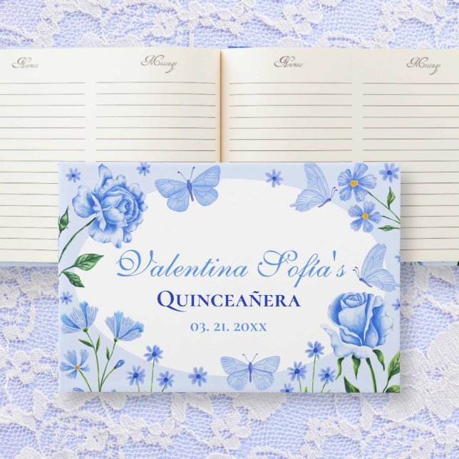 Baby Blue Floral Quinceañera 15th Birthday Guest Book (Baby Blue Floral Quinceañera 15th Birthday Guest Book)