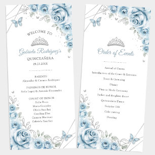 Baby Blue Floral Quinceanera Order of Events Program
