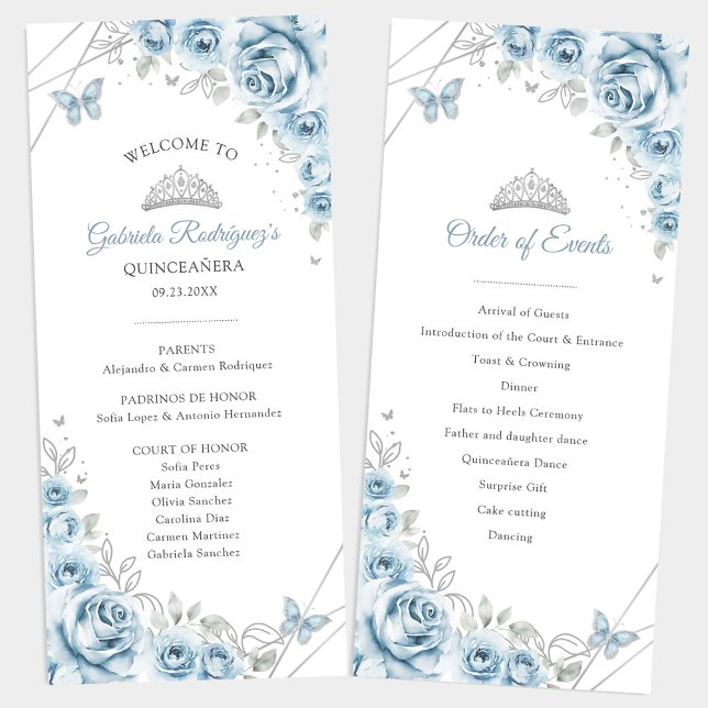 Baby Blue Floral Quinceanera Order of Events Program (Creator Uploaded)