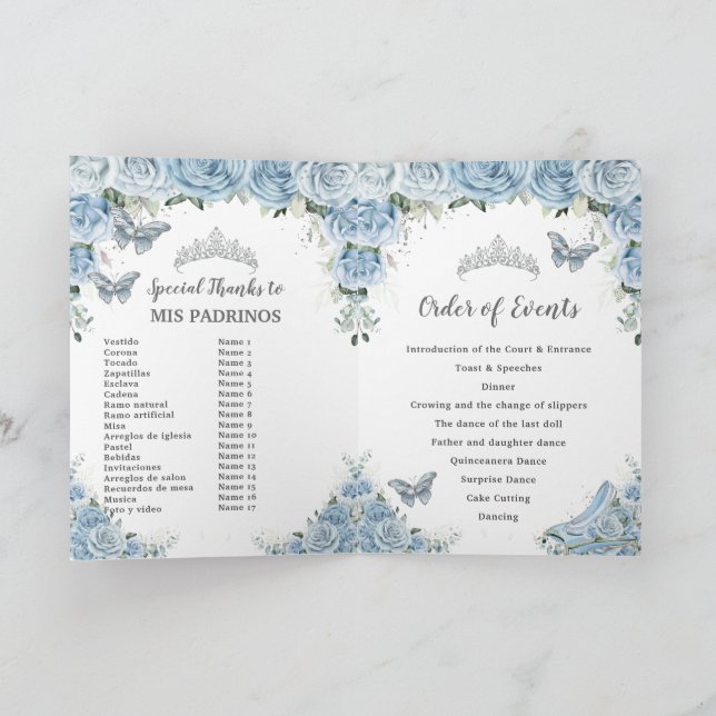 Baby Blue Floral Quinceañera Padrinos Court Honour Program (Inside)