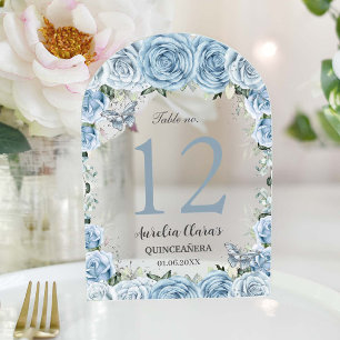 Baby Blue Floral Quinceañera XV 16 Table Number