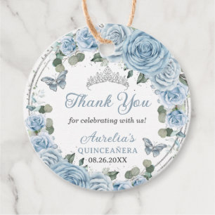 Baby Blue Floral Silver Butterflies Princess Tiara Favour Tags