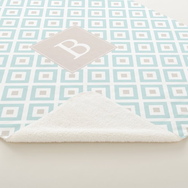 Baby Blue Geometric Pattern Monogrammed Sherpa Blanket (3/4)