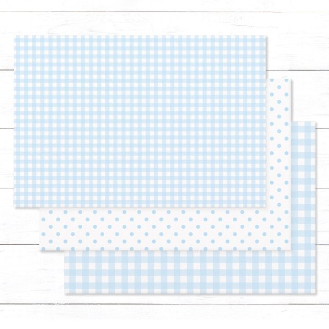 Baby Blue Gingham Gift Wraps with Country Charme. Wrapping Paper Sheet (Cute baby blue and white gingham checks and polka dots pattern mix wrapping paper sheets.)