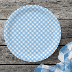 Baby Blue Gingham Paper Plate