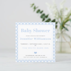 Baby Blue Gingham Pattern Baby Shower Invitation
