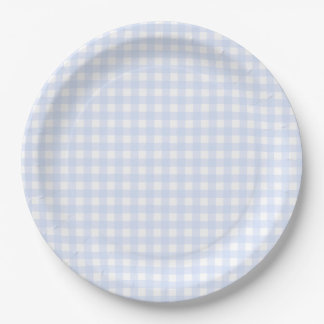 Baby Blue Gingham Plaid Paper Plate